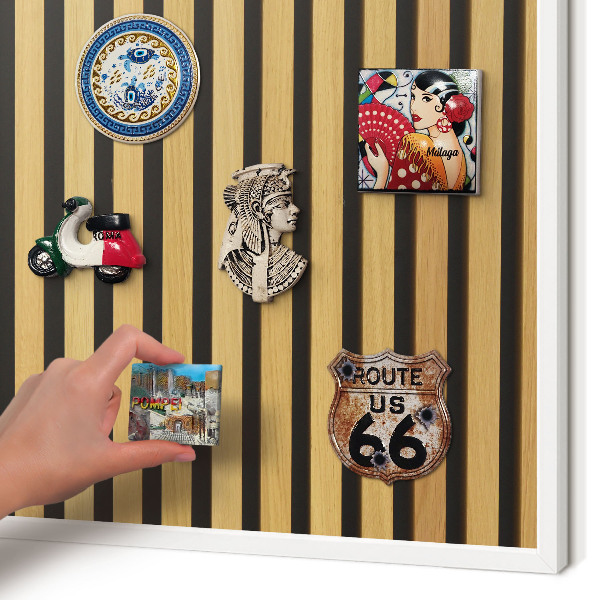 Tabuľa na magnetky z ciest biela rama Drevené rytmy