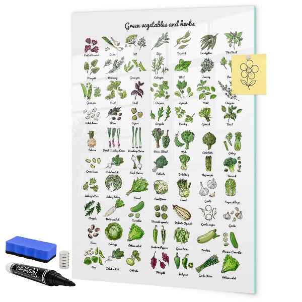 Magnetická popisovateľná tabuľa Zelená zelenina a bylinky v grafike