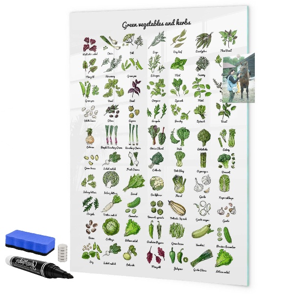 Magnetická popisovateľná tabuľa Zelená zelenina a bylinky v grafike