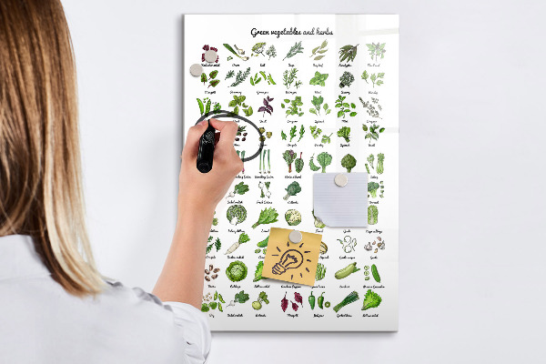 Magnetická popisovateľná tabuľa Zelená zelenina a bylinky v grafike