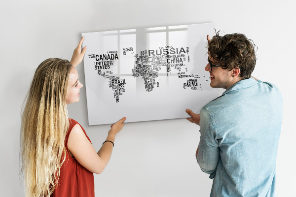 Kresliaca magnetická tabuľa Mapa sveta s miestami a fotografiami