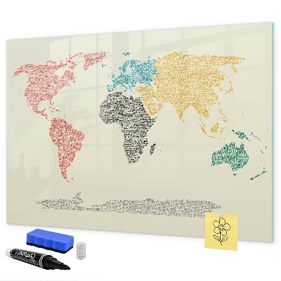 Magnetická popisovateľná tabuľa Mapa sveta s miestami a fotografiami