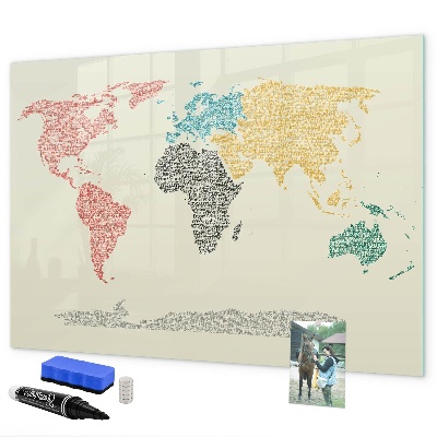 Magnetická popisovateľná tabuľa Mapa sveta s miestami a fotografiami