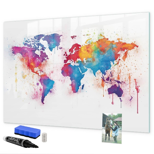 Kresliaca magnetická tabuľa Farebná mapa sveta s fotografiami