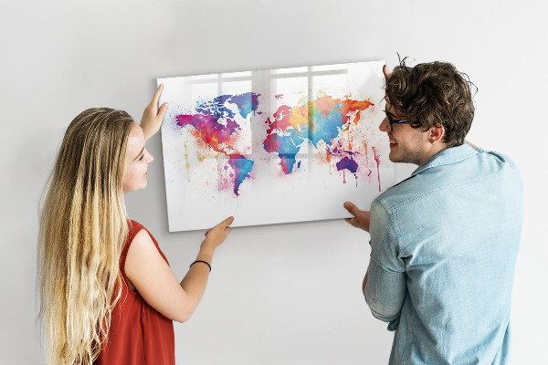 Kresliaca magnetická tabuľa Farebná mapa sveta s fotografiami