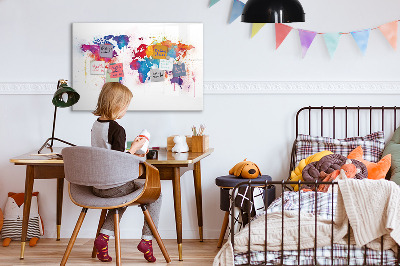 Kresliaca magnetická tabuľa Farebná mapa sveta s fotografiami