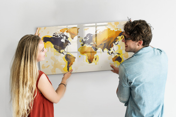 Magnetická popisovateľná tabuľa Mapa sveta s miestami fotenia