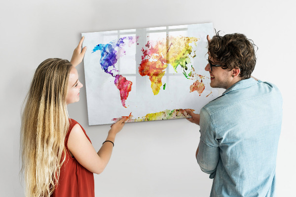 Kresliaca magnetická tabuľa Farebná mapa sveta s fotografiami
