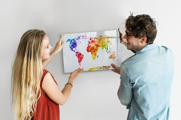Kresliaca magnetická tabuľa Farebná mapa sveta s fotografiami