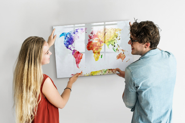 Kresliaca magnetická tabuľa Farebná mapa sveta s fotografiami