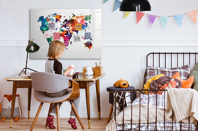 Magnetická popisovateľná tabuľa Farebná mapa sveta s fotografiami