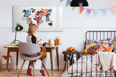 Magnetická popisovateľná tabuľa Farebná mapa sveta s fotografiami