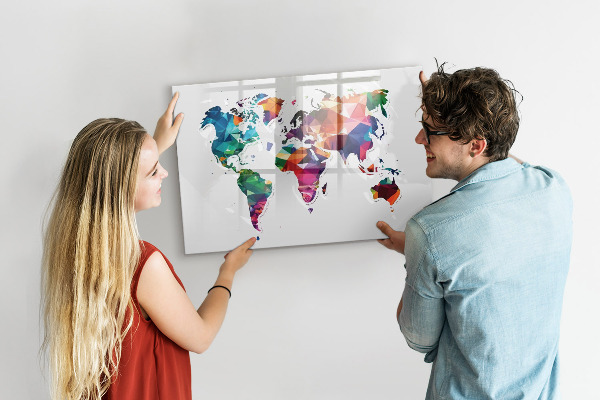 Magnetická popisovateľná tabuľa Farebná mapa sveta s fotografiami