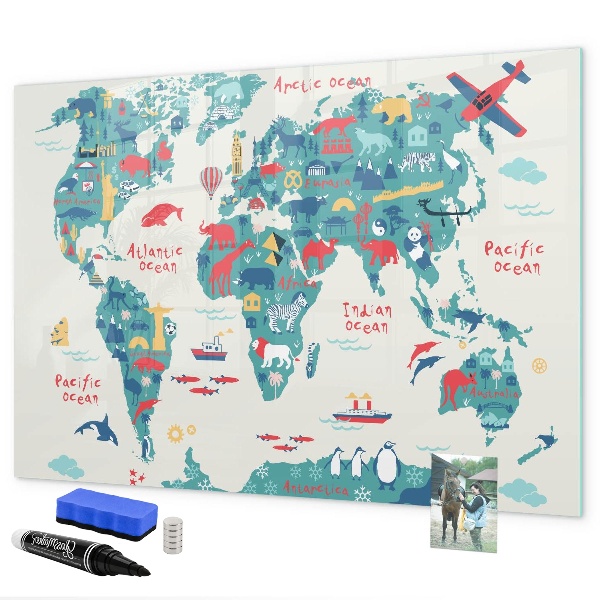 Kresliaca magnetická tabuľa Interaktívna mapa sveta s magnetmi