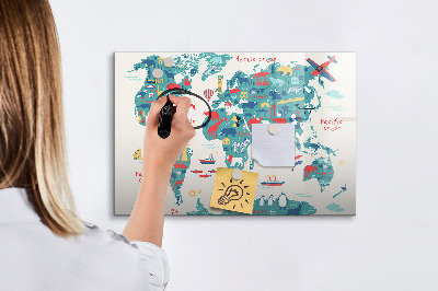 Kresliaca magnetická tabuľa Interaktívna mapa sveta s magnetmi
