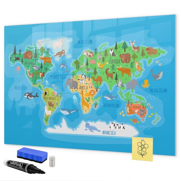 Magnetická popisovateľná tabuľa Farebná mapa sveta s magnetmi
