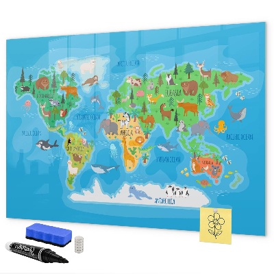 Magnetická popisovateľná tabuľa Farebná mapa sveta s magnetmi