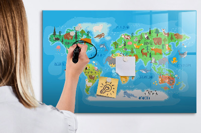 Magnetická popisovateľná tabuľa Farebná mapa sveta s magnetmi
