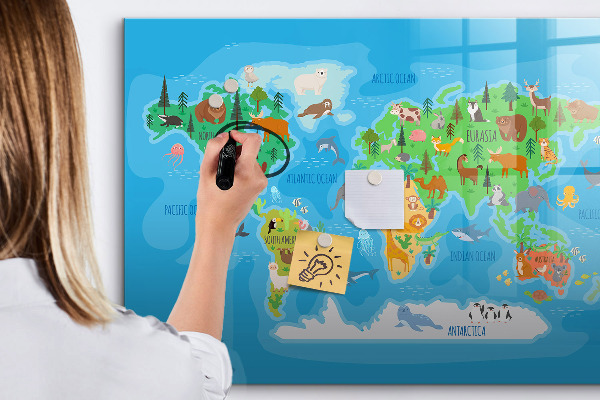 Magnetická popisovateľná tabuľa Farebná mapa sveta s magnetmi
