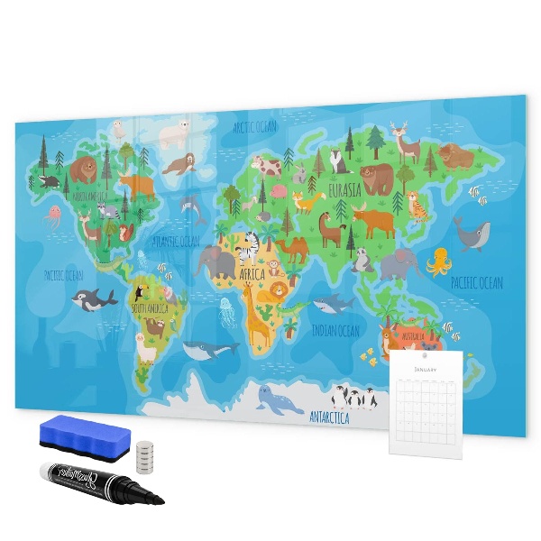 Magnetická popisovateľná tabuľa Farebná mapa sveta s magnetmi