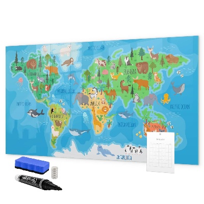 Magnetická popisovateľná tabuľa Farebná mapa sveta s magnetmi