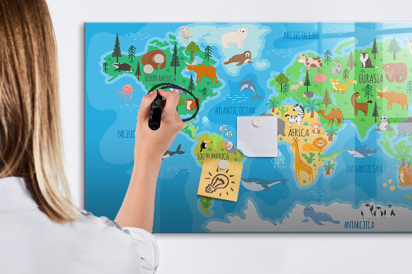 Magnetická popisovateľná tabuľa Farebná mapa sveta s magnetmi
