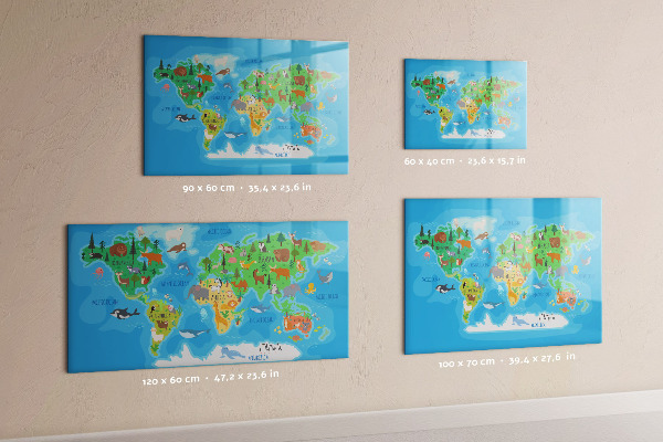 Magnetická popisovateľná tabuľa Farebná mapa sveta s magnetmi