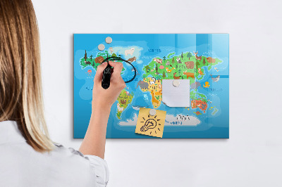 Magnetická popisovateľná tabuľa Farebná mapa sveta s magnetmi