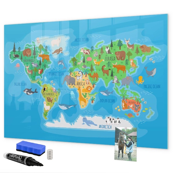 Magnetická popisovateľná tabuľa Farebná mapa sveta s magnetmi