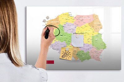Magnetická popisovateľná tabuľa Interaktívna mapa Poľska na prispôsobenie