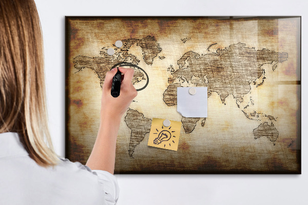 Kresliaca magnetická tabuľa Mapa sveta s miestami fotenia
