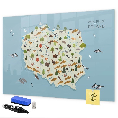 Magnetická popisovateľná tabuľa Mapa prírody Poľska s miestami na fotografie