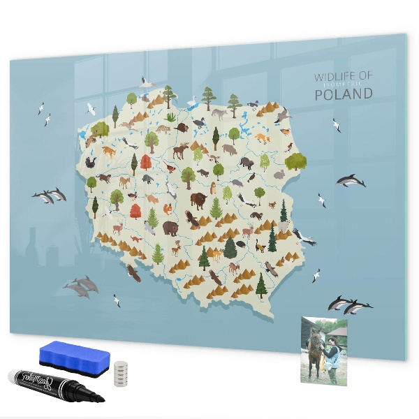 Magnetická popisovateľná tabuľa Mapa prírody Poľska s miestami na fotografie