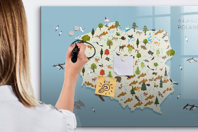 Magnetická popisovateľná tabuľa Mapa prírody Poľska s miestami na fotografie