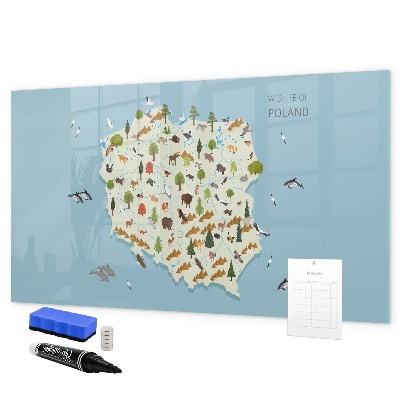 Magnetická popisovateľná tabuľa Mapa prírody Poľska s miestami na fotografie