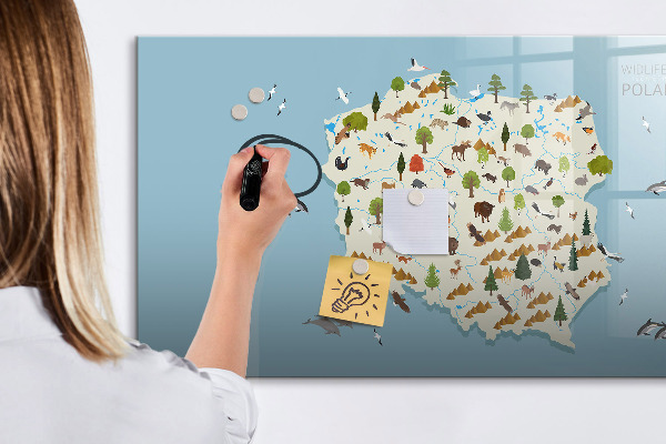 Magnetická popisovateľná tabuľa Mapa prírody Poľska s miestami na fotografie