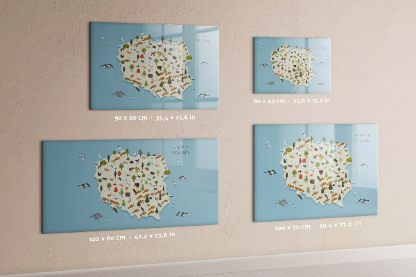 Magnetická popisovateľná tabuľa Mapa prírody Poľska s miestami na fotografie
