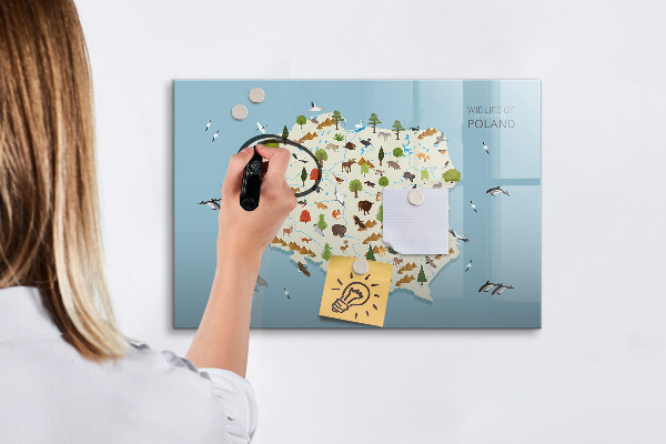 Magnetická popisovateľná tabuľa Mapa prírody Poľska s miestami na fotografie