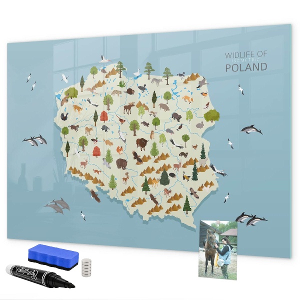 Magnetická popisovateľná tabuľa Mapa prírody Poľska s miestami na fotografie