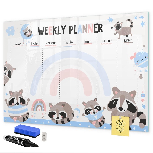Magnetická popisovateľná tabuľa Týždenný plánovač s veselými zvieratkami