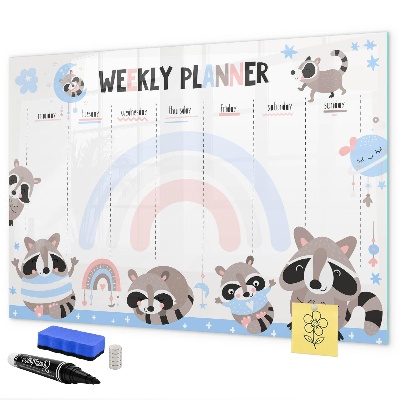 Magnetická popisovateľná tabuľa Týždenný plánovač s veselými zvieratkami