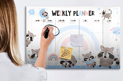 Magnetická popisovateľná tabuľa Týždenný plánovač s veselými zvieratkami