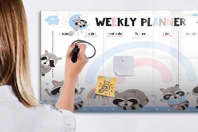 Magnetická popisovateľná tabuľa Týždenný plánovač s veselými zvieratkami