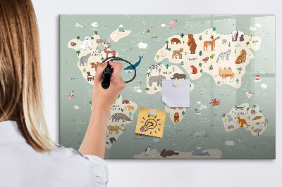 Magnetická popisovateľná tabuľa Mapa sveta s ilustráciami zvierat