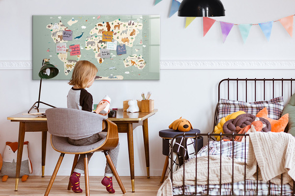 Magnetická popisovateľná tabuľa Mapa sveta s ilustráciami zvierat