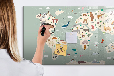 Magnetická popisovateľná tabuľa Mapa sveta s ilustráciami zvierat