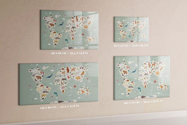 Magnetická popisovateľná tabuľa Mapa sveta s ilustráciami zvierat