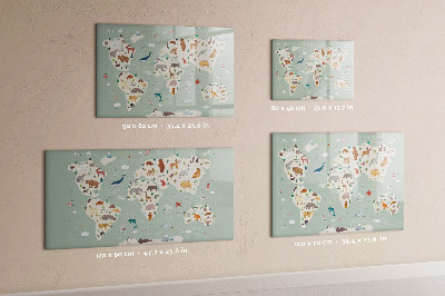 Magnetická popisovateľná tabuľa Mapa sveta s ilustráciami zvierat
