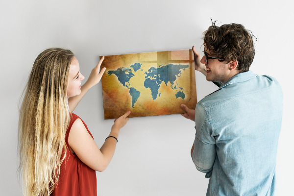 Kresliaca magnetická tabuľa Mapa sveta s priestorom na fotografie