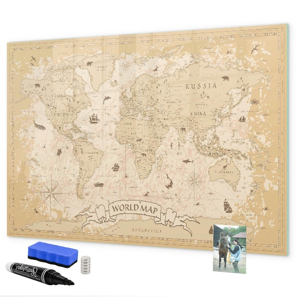 Magnetická popisovateľná tabuľa Mapa sveta s fotografiami a príslušenstvom